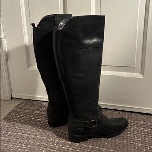 Audrey Brooke Black Leather Knee-High Boots
